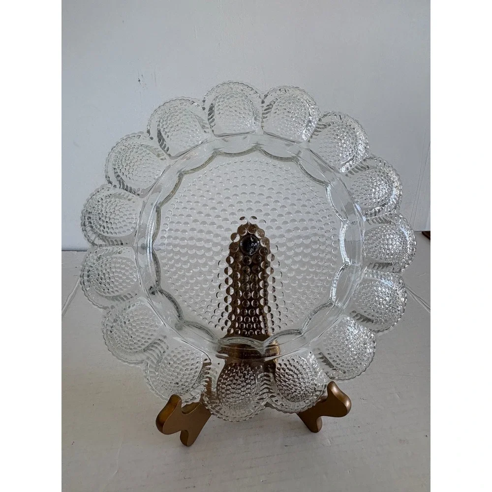 Vintage Clear Hobnail Glass Deviled Egg Platter Scalloped Serving Tray 11 Inch